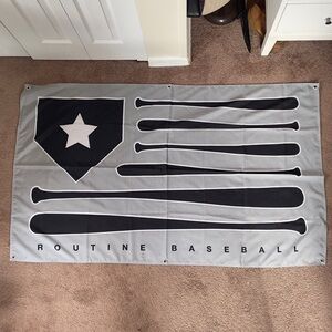 Routine Baseball Black and Gray Flag, 59” x 35”